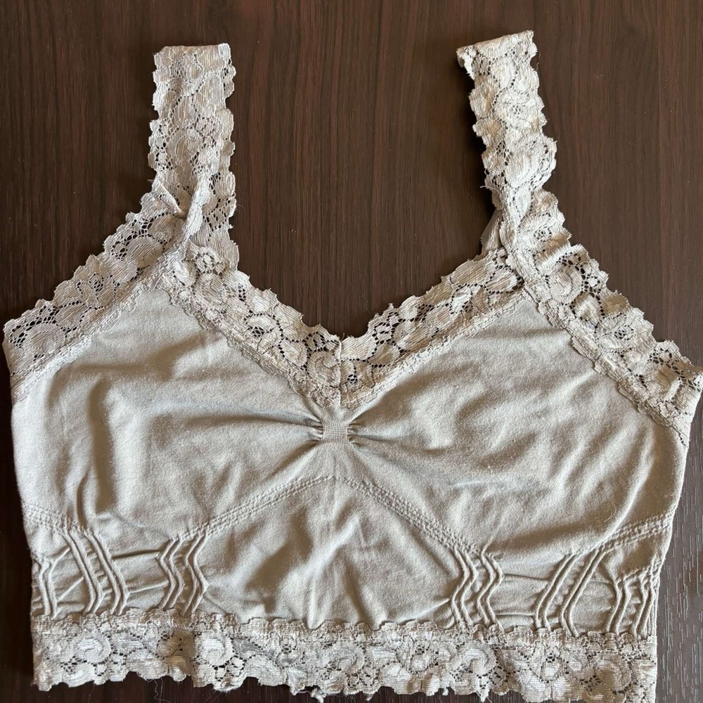 Grey Lace Trim Crop Top